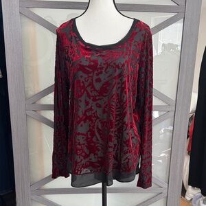 Vera Wang Red and Black Sheer Blouse